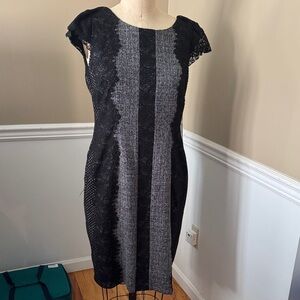 Betsey Johnson Black and Gray Lace Midi Dress